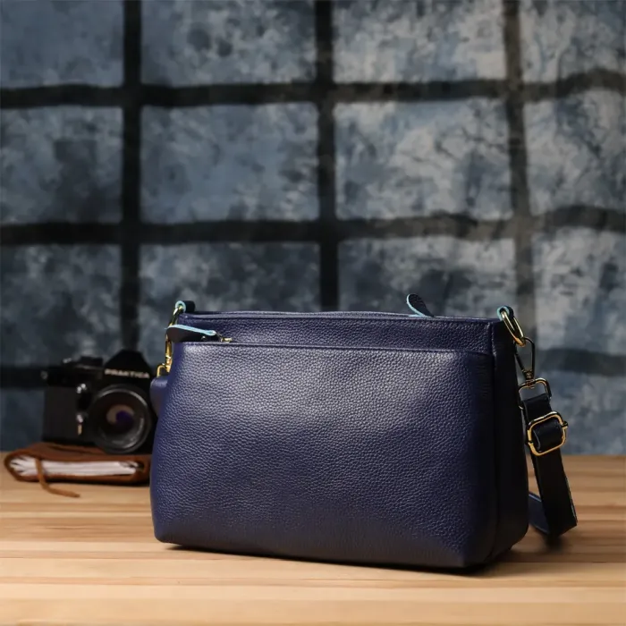 Елегантна жіноча шкіряна сумка з жорстким дном Vintage 22986 Синій