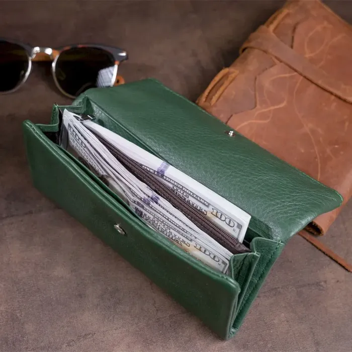 Клатч конверт с карманом для мобильного кожаный женский ST Leather 19270 Зеленый