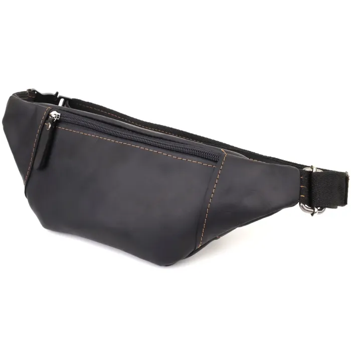 Стильна сумка-бананка для чоловіків із натуральної вінтажної шкіри Shvigel 23120 Чорний