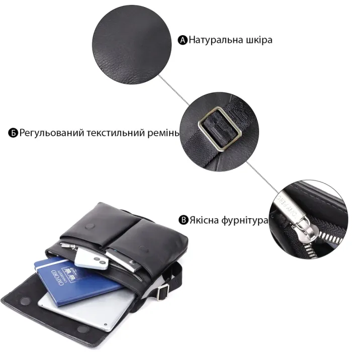 Чоловіча сумка через плече із зернистої натуральної шкіри Tony Perotti 20865_1 (9270G-25 nero) Чорний