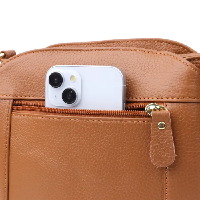 Практична жіноча сумка на три відділення з натуральної шкіри 15123 Vintage Рудий