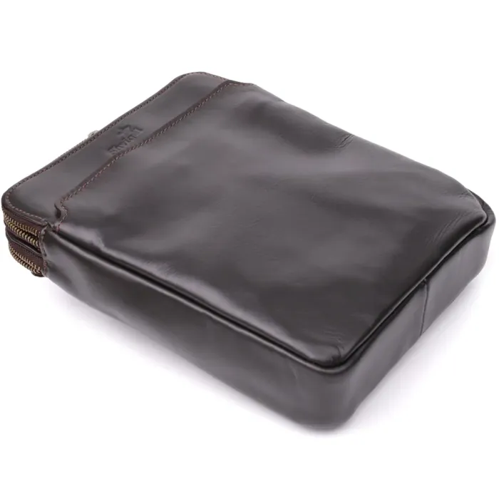 Вертикальна чоловіча сумка через плече із гладкої натуральної шкіри Shvigel 20868_1 Коричневий