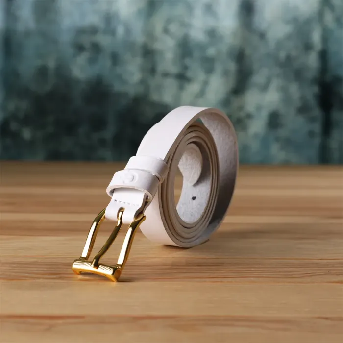 Стильний тонкий шкіряний ремінь для жінок GRANDE PELLE 22948 Білий