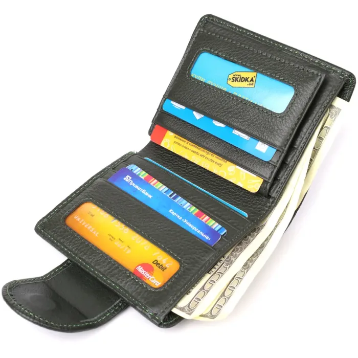 Вертикальний жіночий гаманець з натуральної шкіри ST Leather 23070 Зелений