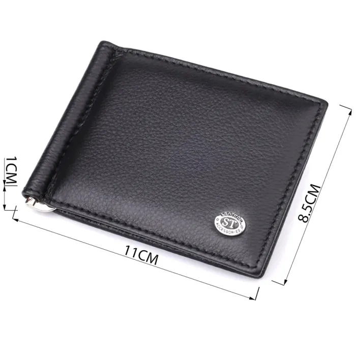 Чоловічий гаманець із металевим затискачем з натуральної шкіри ST Leather 23092 Чорний