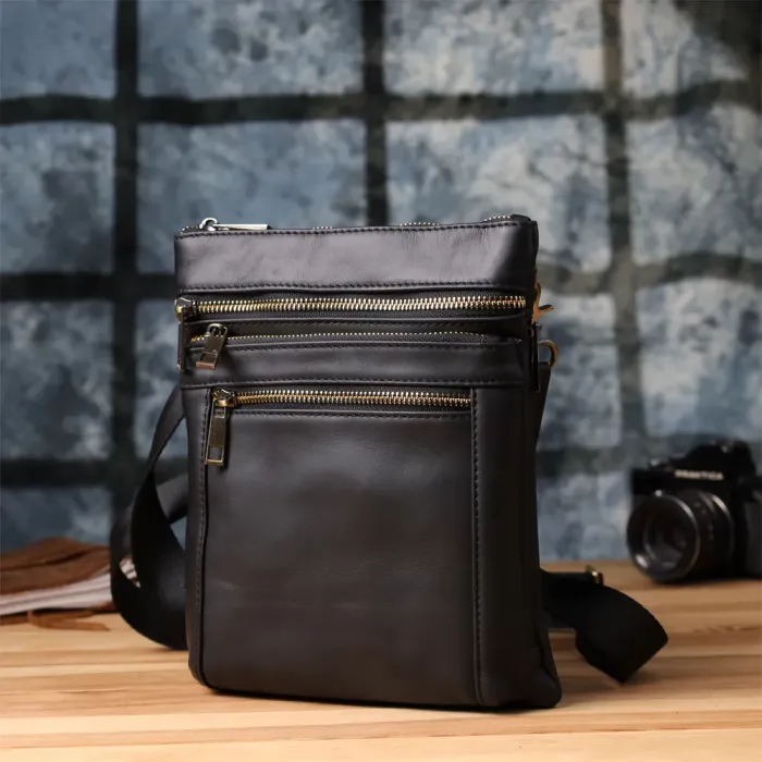 Повсякденна чоловіча сумка з натуральної шкіри Vintage 23037 Чорний