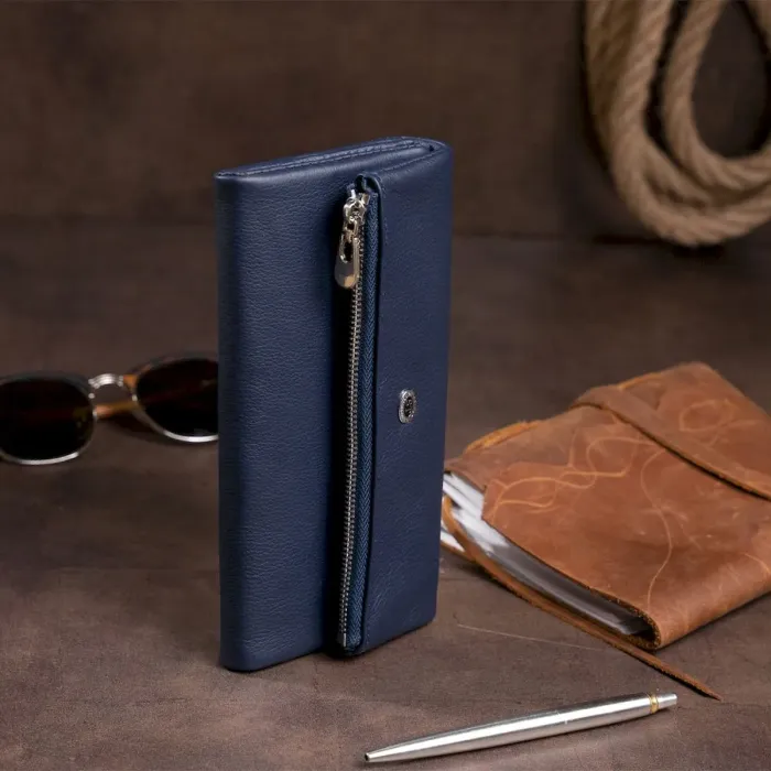 Клатч конверт с карманом для мобильного кожаный женский ST Leather 19272 Синий