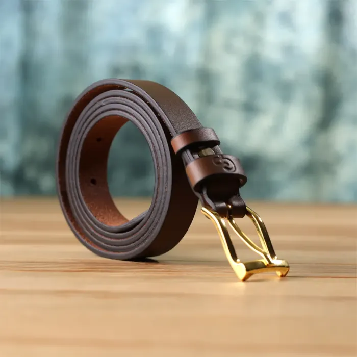 Модний вузький шкіряний ремінь для жінок GRANDE PELLE 22954 Світло-коричневий