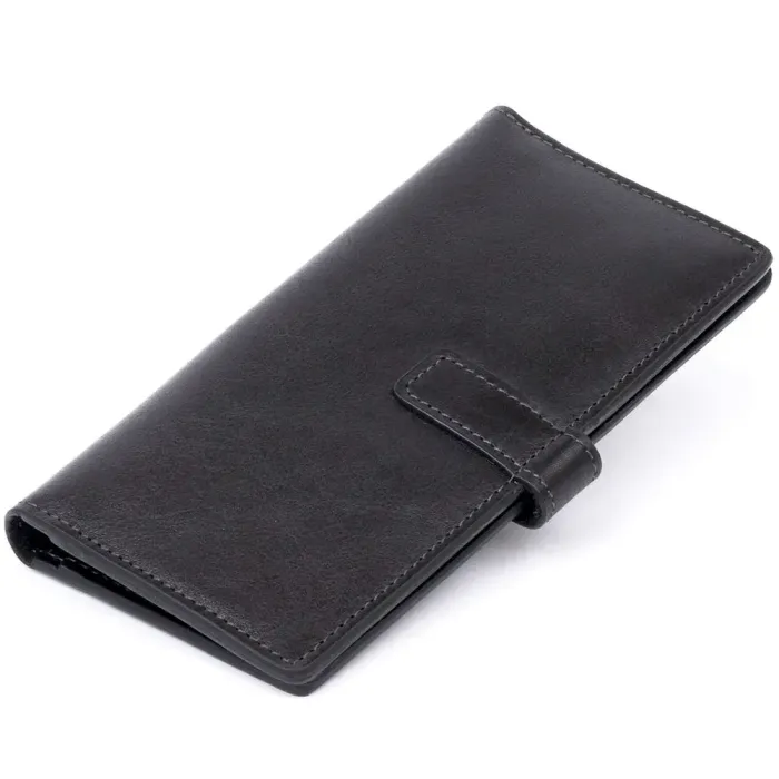 Вертикальний гаманець глянцевий Anet на кнопці GRANDE PELLE 11324 Чорний