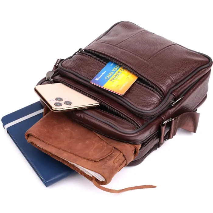 Зручна чоловіча сумка з натуральної шкіри 22858 Vintage Коричневий