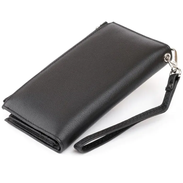 Оригінальний гаманець шкіряний жіночий на хлястиці з кнопкою ST Leather 19280 Чорний