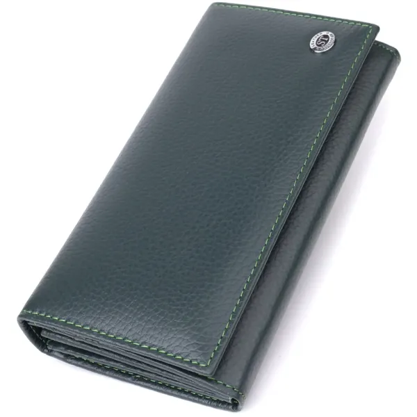 Зручний вертикальний гаманець із натуральної шкіри ST Leather 23086 Зелений