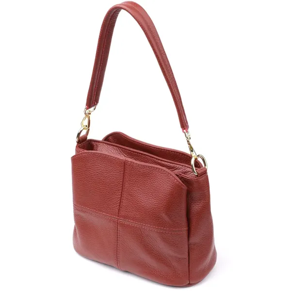 Яскрава жіноча шкіряна сумка з трьома секціями Vintage 22981 Червоний