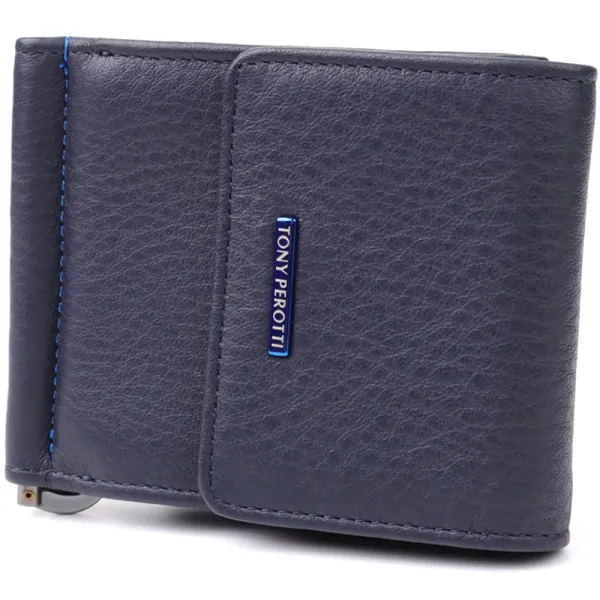 Вертикальний чоловічий затискач із зернистої натуральної шкіри Tony Perotti 20862_1 (3595 navy) Синій