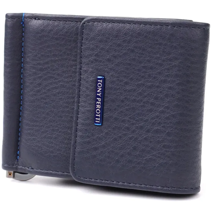 Вертикальний чоловічий затискач із зернистої натуральної шкіри Tony Perotti 20862_1 (3595 navy) Синій