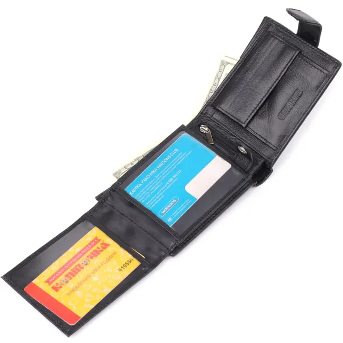 Місткий чоловічий гаманець горизонтального формату з натуральної шкіри ST Leather 23090 Чорний