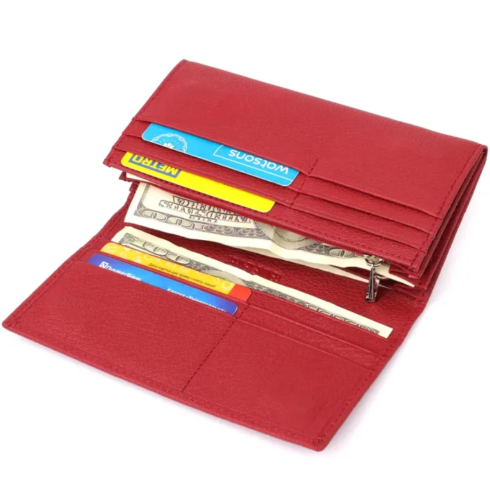 Яскравий вертикальний гаманець із натуральної шкіри ST Leather 23087 Червоний