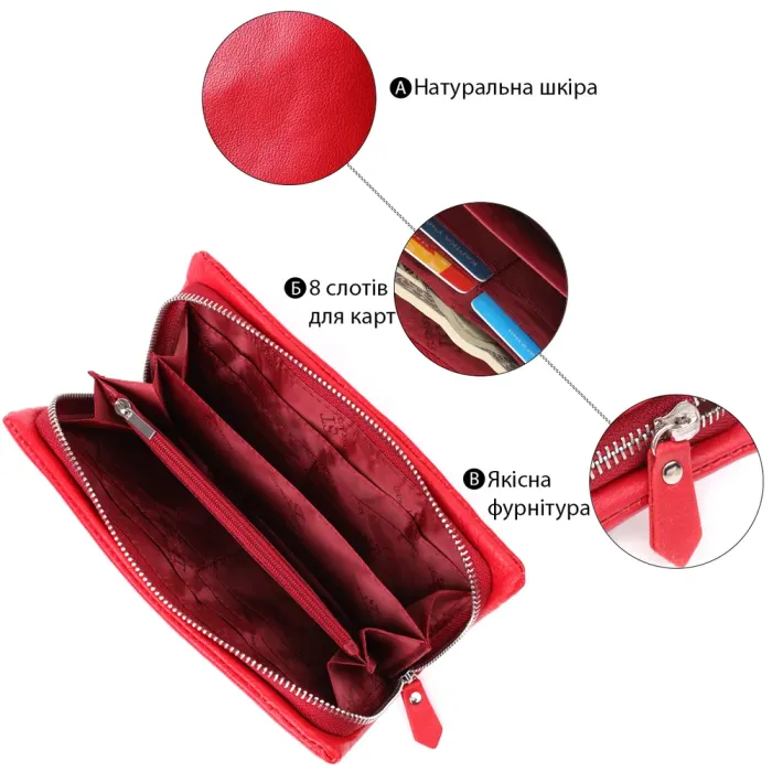 Практичний жіночий гаманець-клатч із відділенням під телефон із натуральної шкіри ST Leather 23100 Червоний