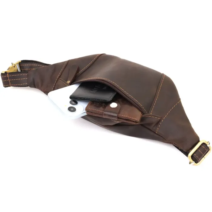 Зручна сумка-бананка для чоловіків із натуральної вінтажної шкіри Shvigel 23121 Коричневий