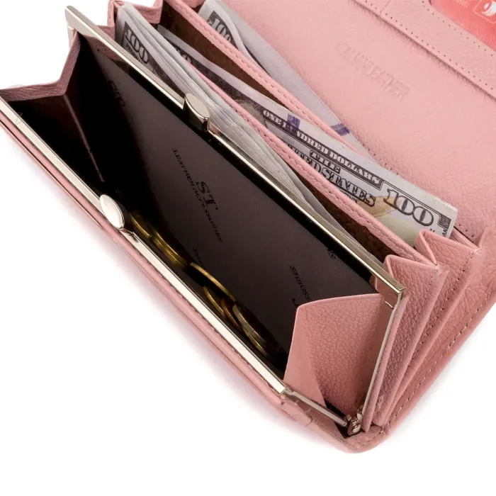 Гаманець шкіряний з механічною монетницею жіночий ST Leather 19277 Рожевий