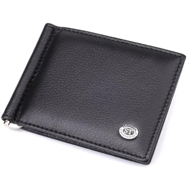 Чоловічий гаманець із металевим затискачем з натуральної шкіри ST Leather 23092 Чорний