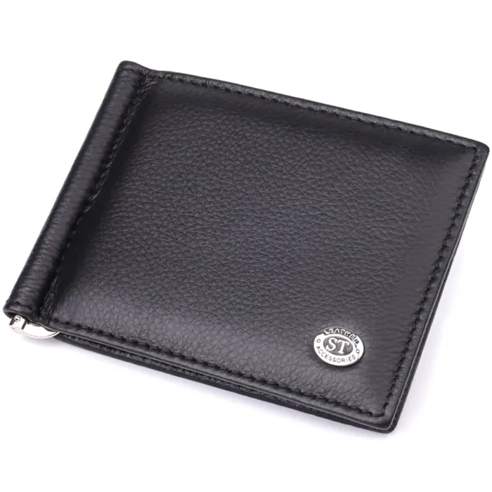 Чоловічий гаманець із металевим затискачем з натуральної шкіри ST Leather 23092 Чорний