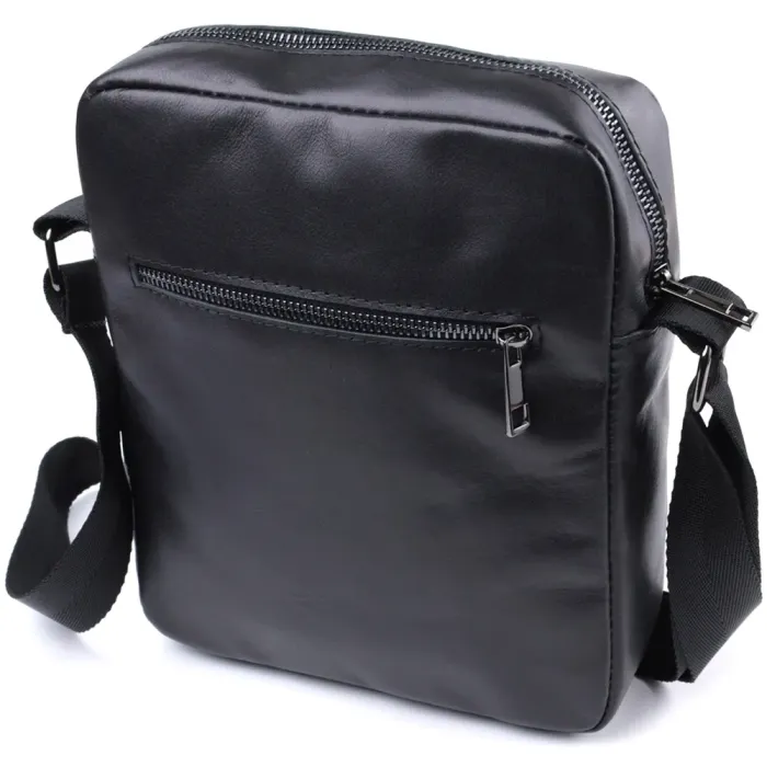 Сумка для чоловіків через плече із глянсової натуральної шкіри Shvigel 22849 Чорна