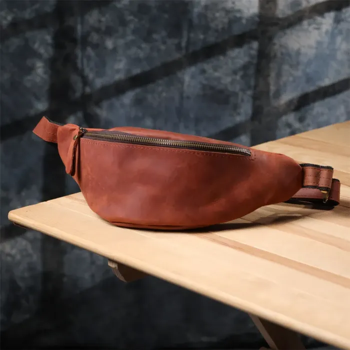 Бананка для чоловіків відмінної якості з натуральної шкіри вінтажної шкіри Shvigel 23140 Рудий