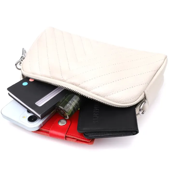 Модна сумка прошита трикутниками з натуральної шкіри Vintage 22910 Білий