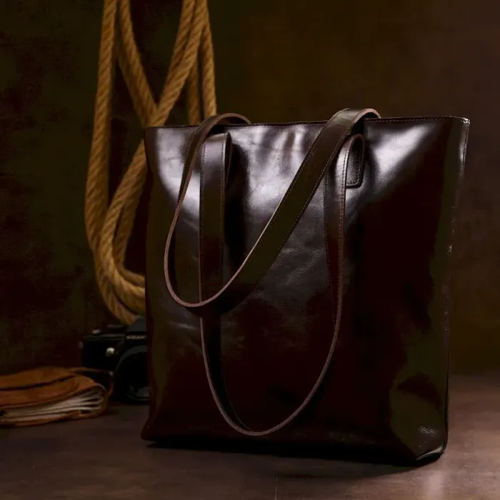 Шкіряна жіноча сумка-шоппер Shvigel 16370 Коричневий