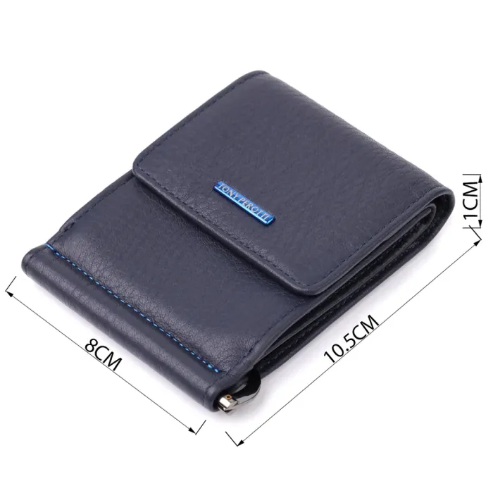 Вертикальний чоловічий затискач із зернистої натуральної шкіри Tony Perotti 20862_1 (3595 navy) Синій