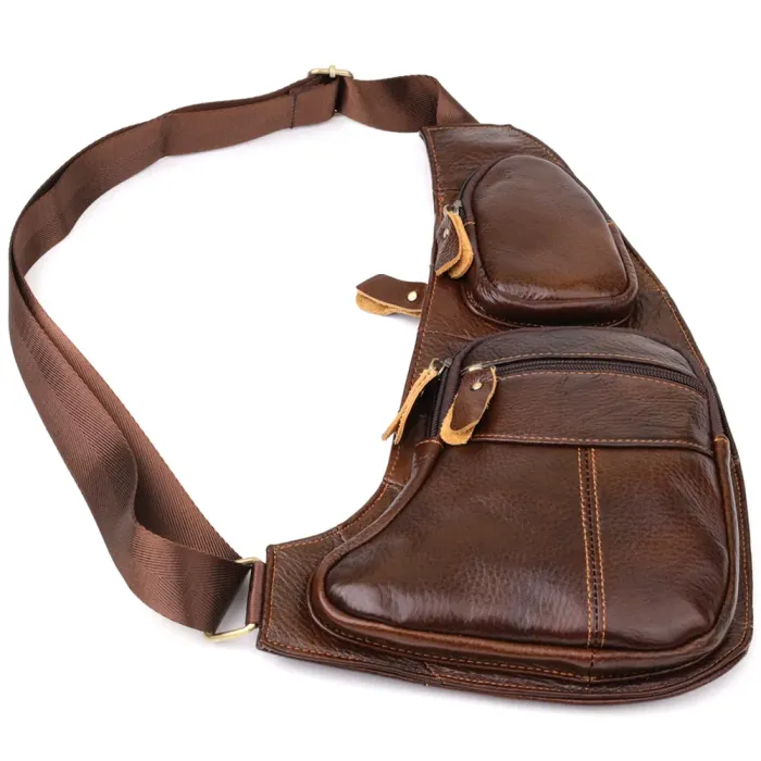 Сумка для чоловіків з великою кількістю кишень із натуральної шкіри Vintage 22956 Коричневий