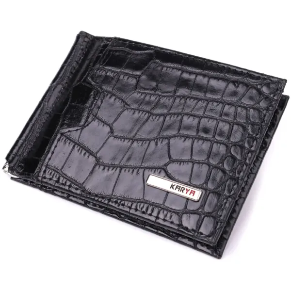Зручний чоловічий затиск із натуральної фактурної шкіри під крокодила KARYA 22886 Чорний