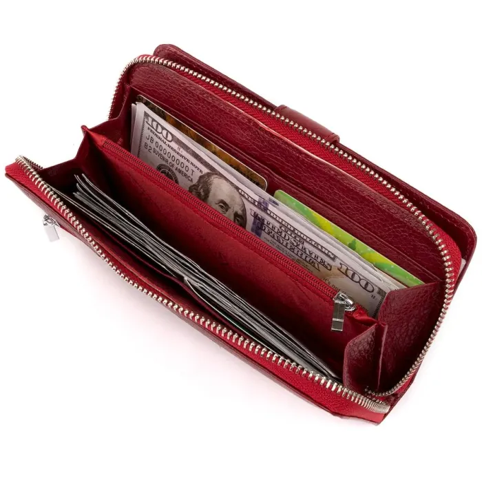 Вертикальний місткий гаманець зі шкіри ST Leather 19307 Бордовий