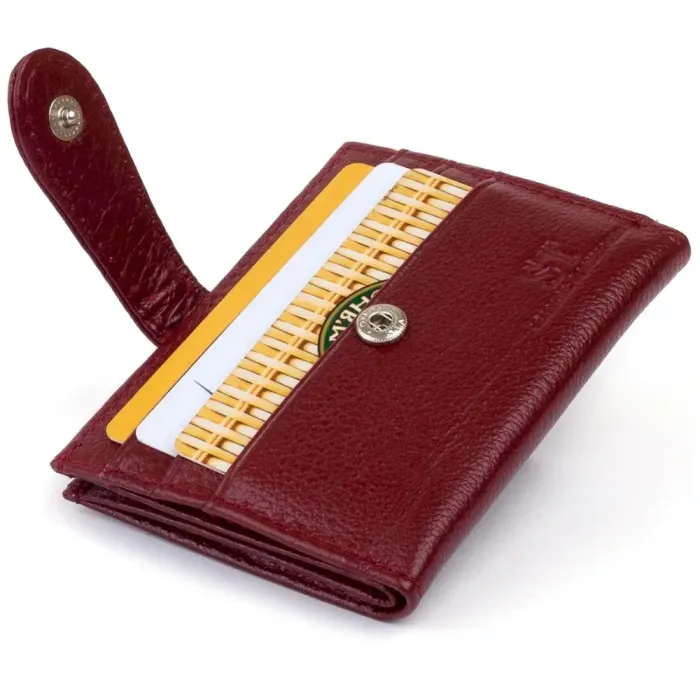 Кошелек-визитница на хлястике с кнопкой женский ST Leather 19231 Бордовый