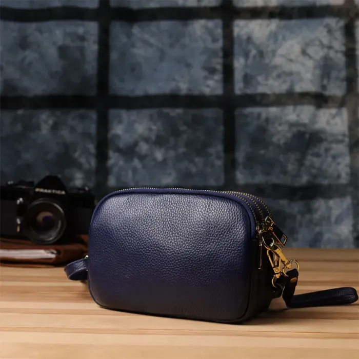 Зручна шкіряна сумка на три відділення для жінок Vintage 22892 Синій