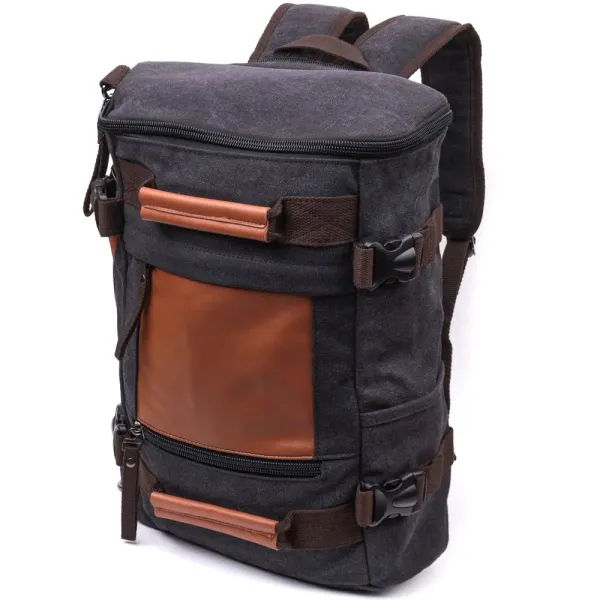 Текстильний великий дорожній рюкзак трансформер Vintage 15074 Чорний