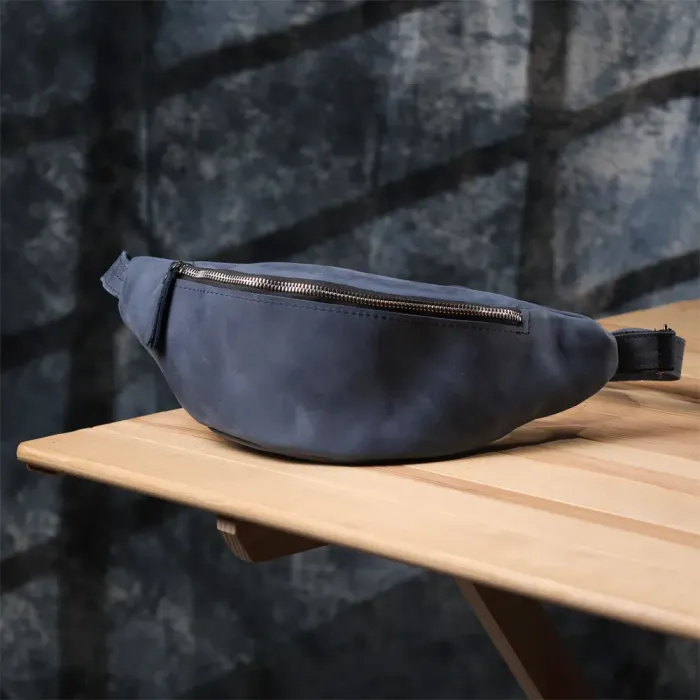 Чоловіча бананка відмінної якості з натуральної шкіри вінтажної Shvigel 23141 Синій