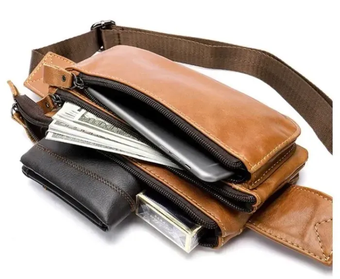 Бананка кожаная Vintage 14900 Светло-коричневая