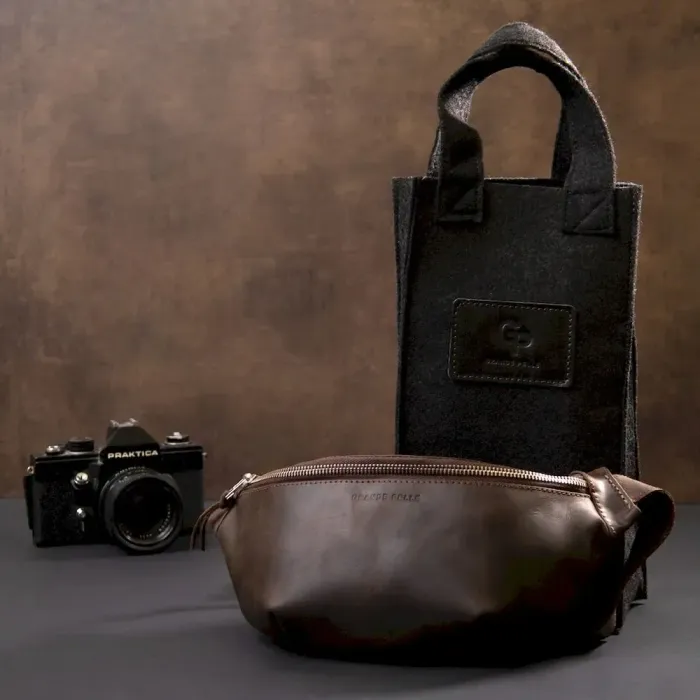 Бананка у вінтажній шкірі GRANDE PELLE 11154 Коричнева