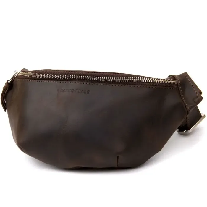 Бананка у вінтажній шкірі GRANDE PELLE 11154 Коричнева