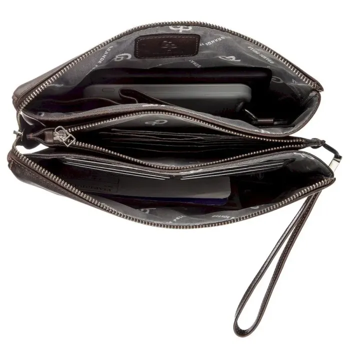 Барсетка чоловіча GRANDE PELLE 11263 у гладкій шкірі Коричнева