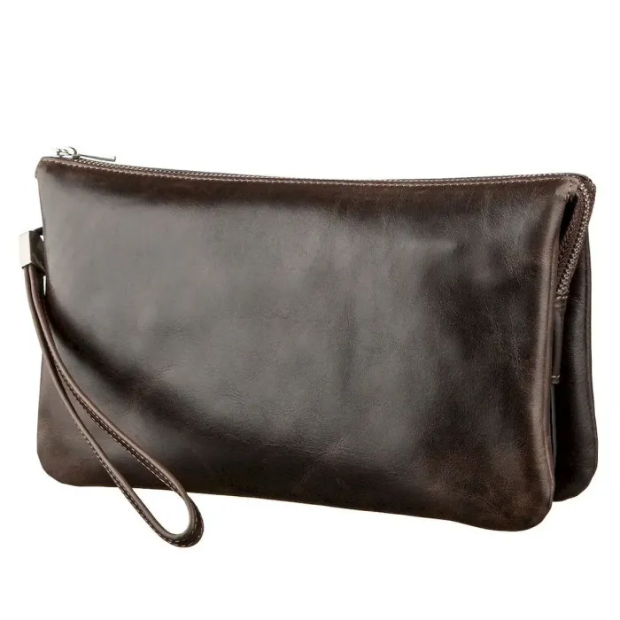 Барсетка чоловіча GRANDE PELLE 11263 у гладкій шкірі Коричнева