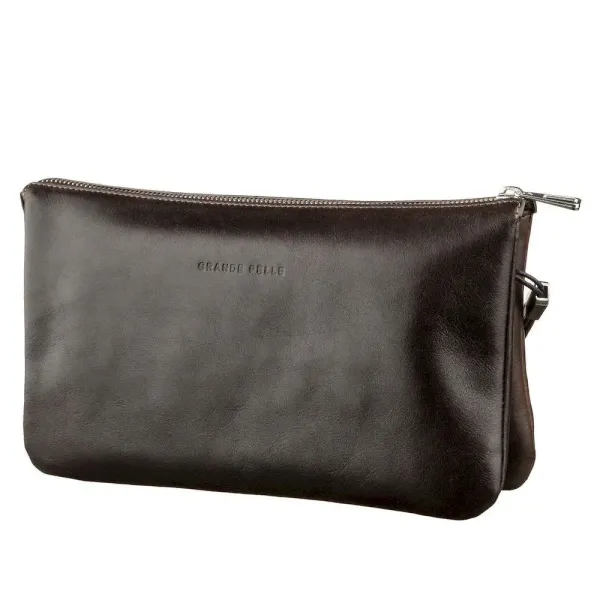 Барсетка чоловіча GRANDE PELLE 11263 у гладкій шкірі Коричнева