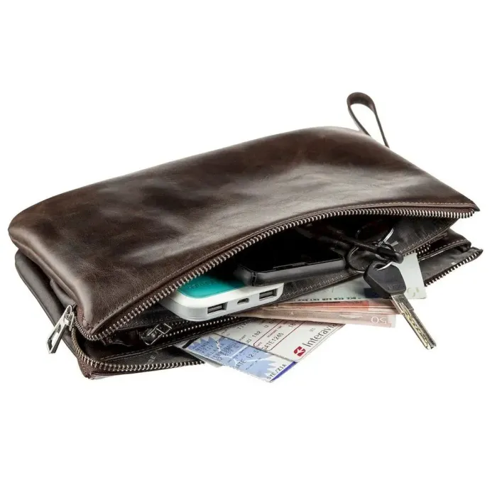 Барсетка чоловіча GRANDE PELLE 11263 у гладкій шкірі Коричнева