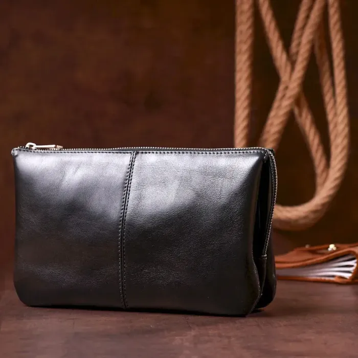 Барсетка чоловіча GRANDE PELLE 11146 в гладкій шкірі Чорна