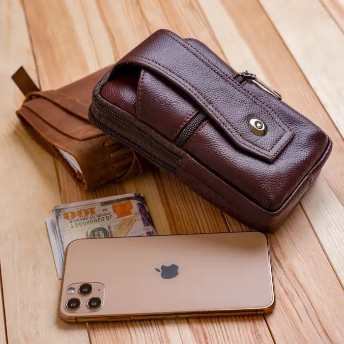 Барсетка на ремінь брюк шкіряна Vintage 20350 Коричнева