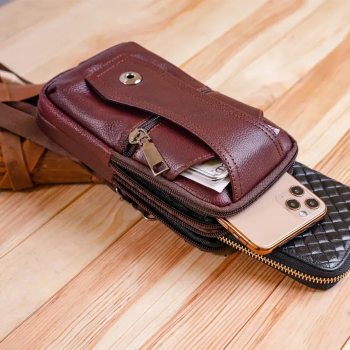 Барсетка на ремінь брюк шкіряна Vintage 20350 Коричнева