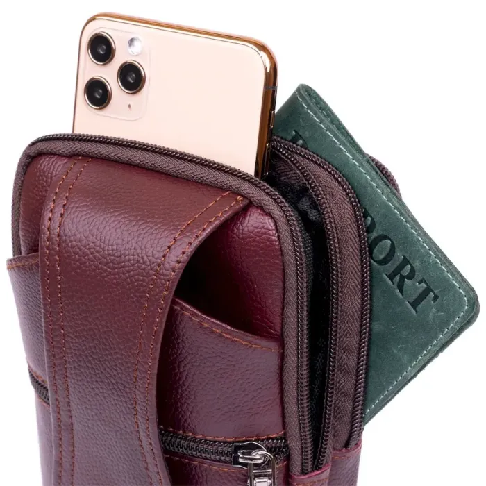 Барсетка на ремінь брюк шкіряна Vintage 20350 Коричнева