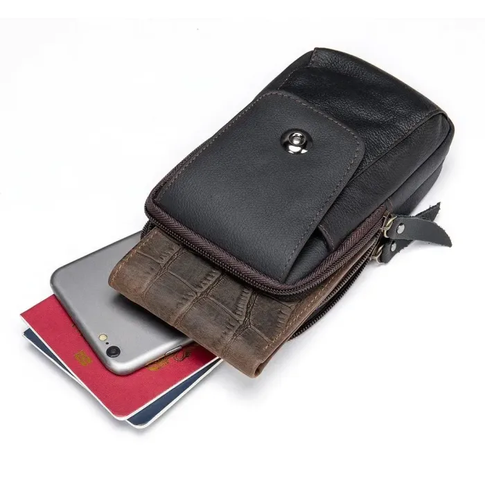 Барсетка на ремінь чоловіча шкіряна Vintage 20353 Чорна